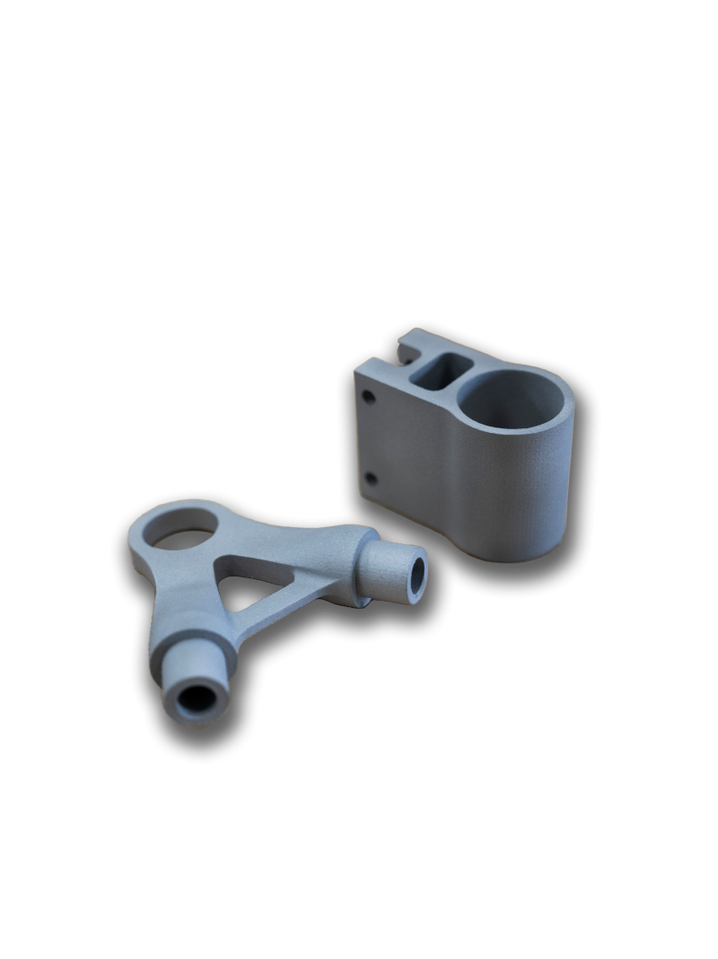 Aluminum DMLS bracket and clamp block with built-in fittings