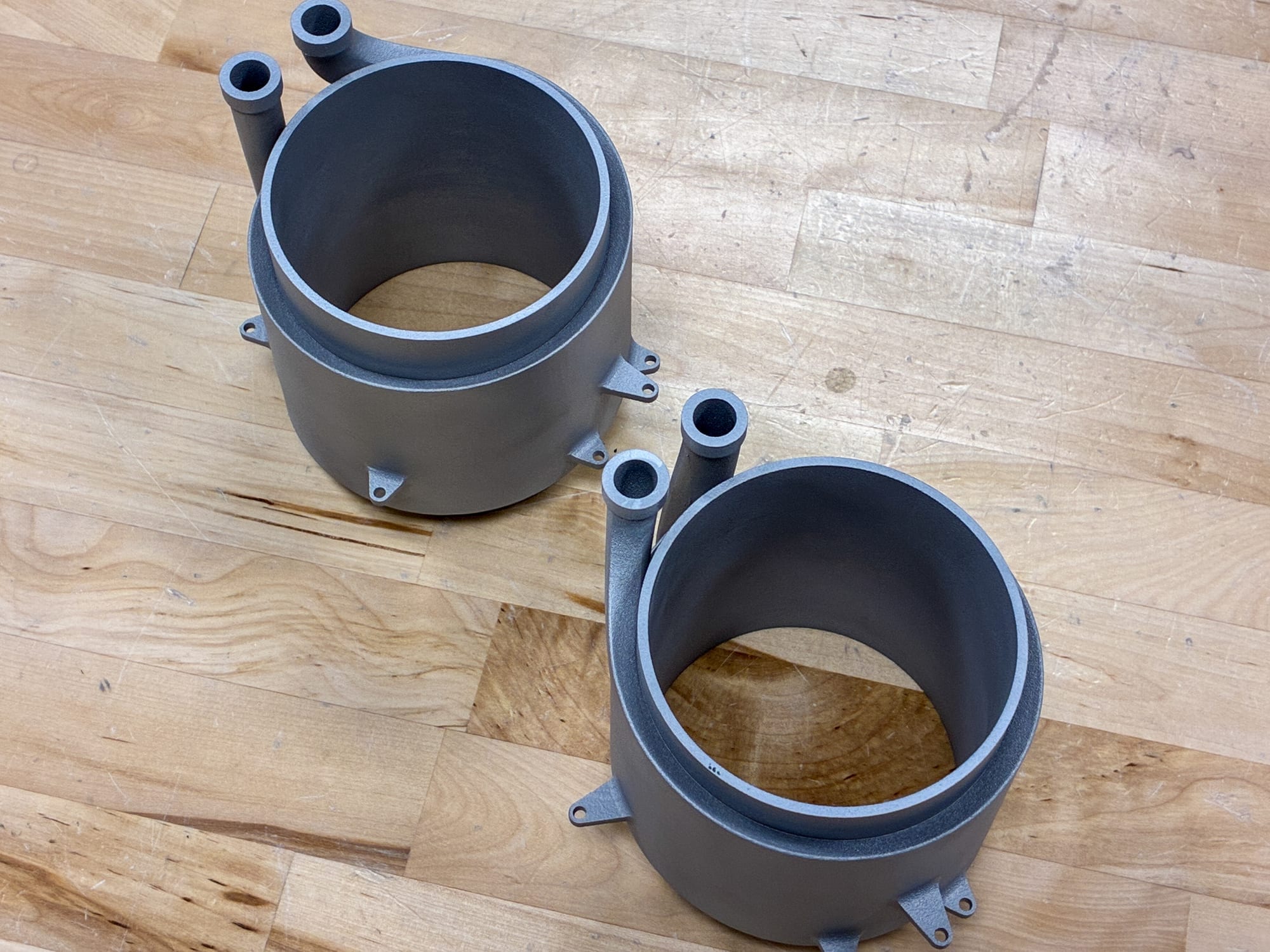 Looking into a finished cooling sleeve bore and its outer coolant jacket