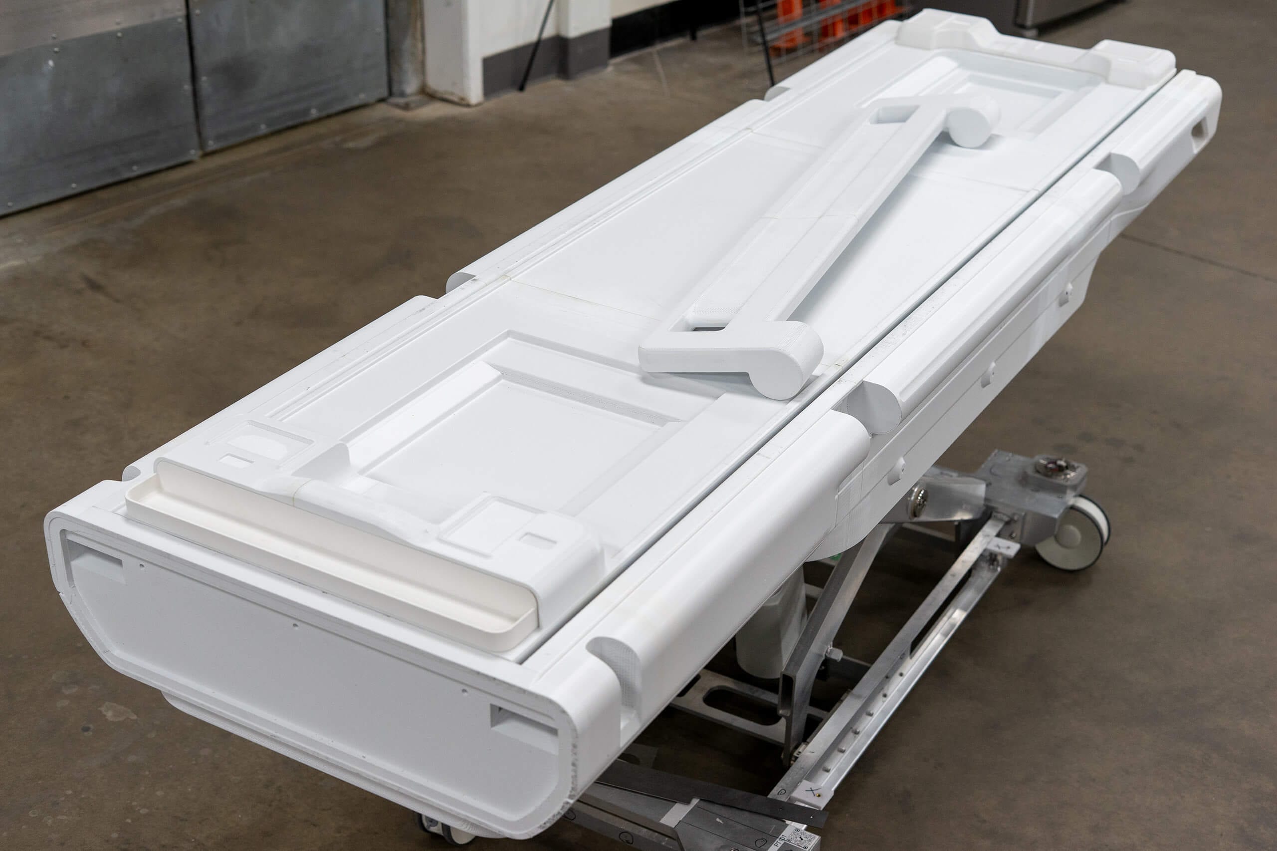 A full-scale white FDM-printed MRI patient table
