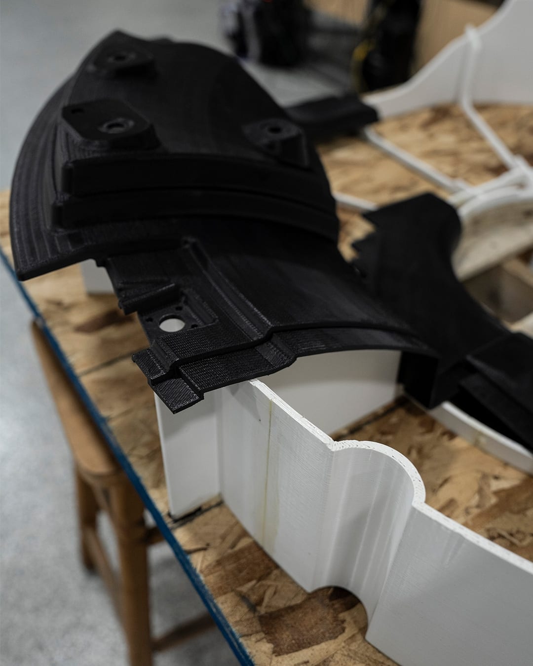 3D printed medical imaging housing components on a workbench